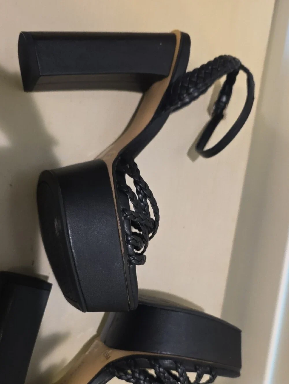 Gianni Bini Black Braided Ankle-Strap Platform Heels